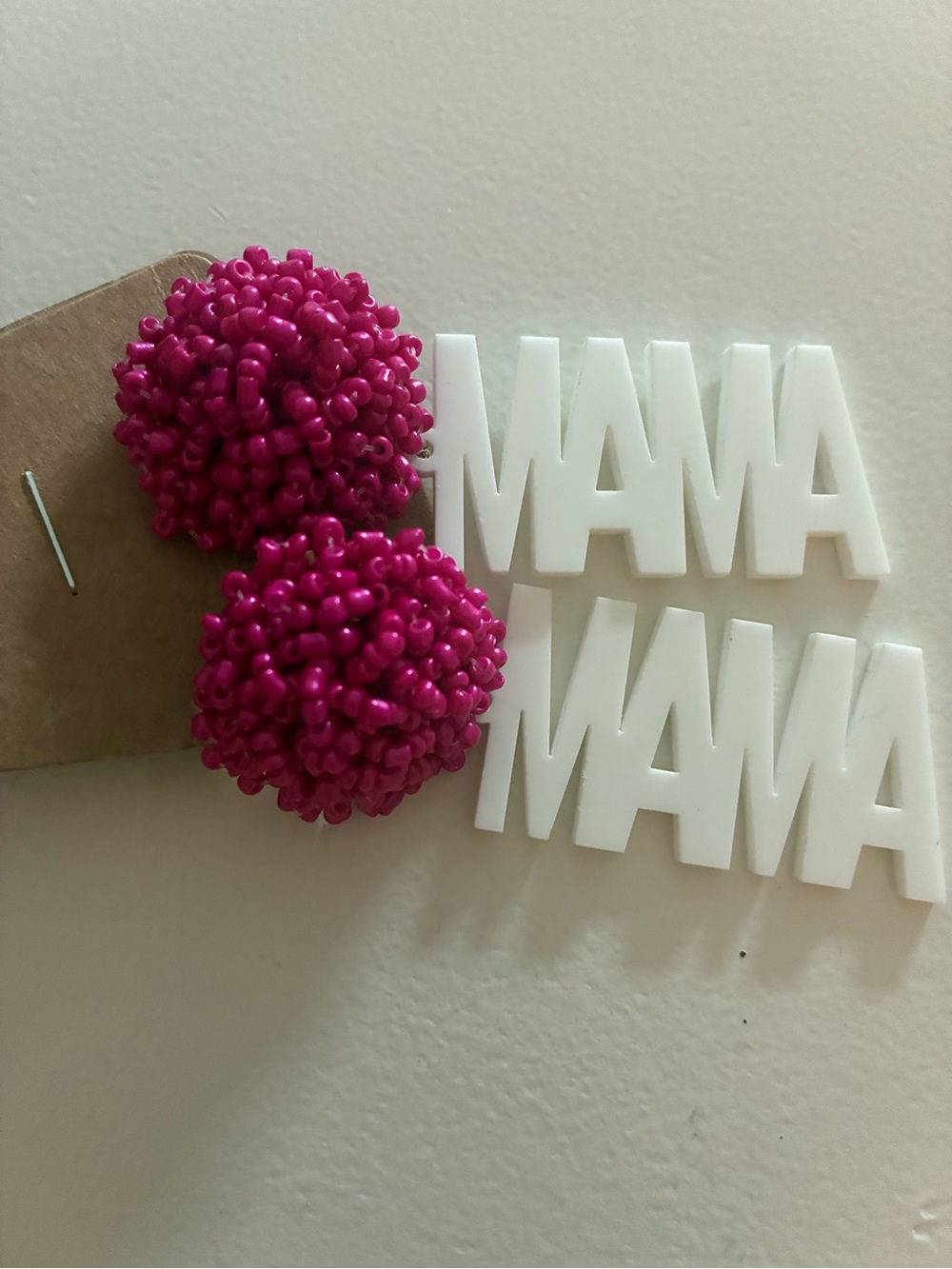 Bright Pink Beaded Pom Hair Clips - Women's Earrings Accessory